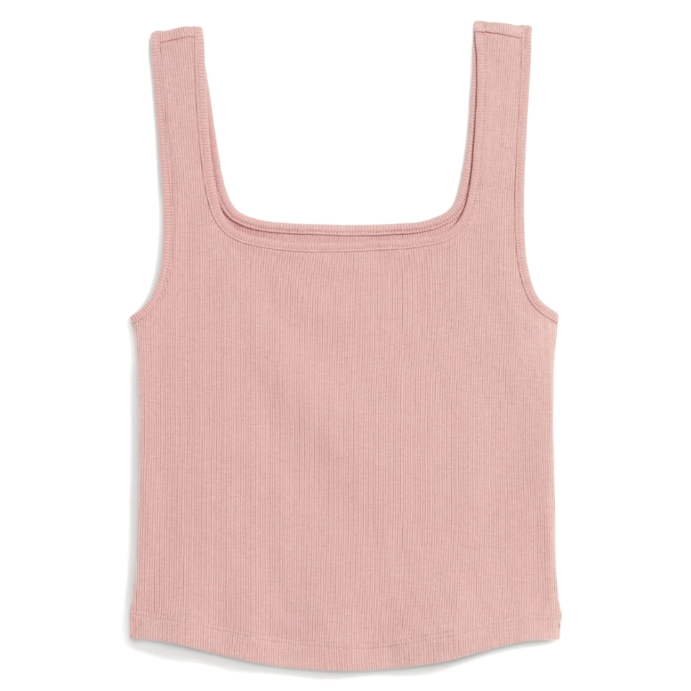 Fitted Square-Neck Ultra-Cropped Rib-Knit Tank Top for Women